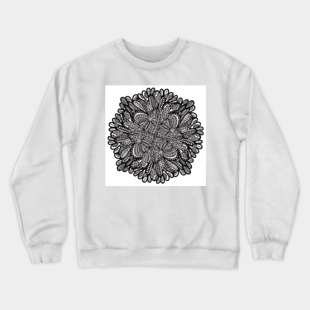 Loopy Loop Mandala - Intricate Black and White Digital Illustration - Vibrant and Eye-catching Design for printing on t-shirts, wall art, pillows, phone cases, mugs, tote bags, notebooks and more Crewneck Sweatshirt by cherdoodles